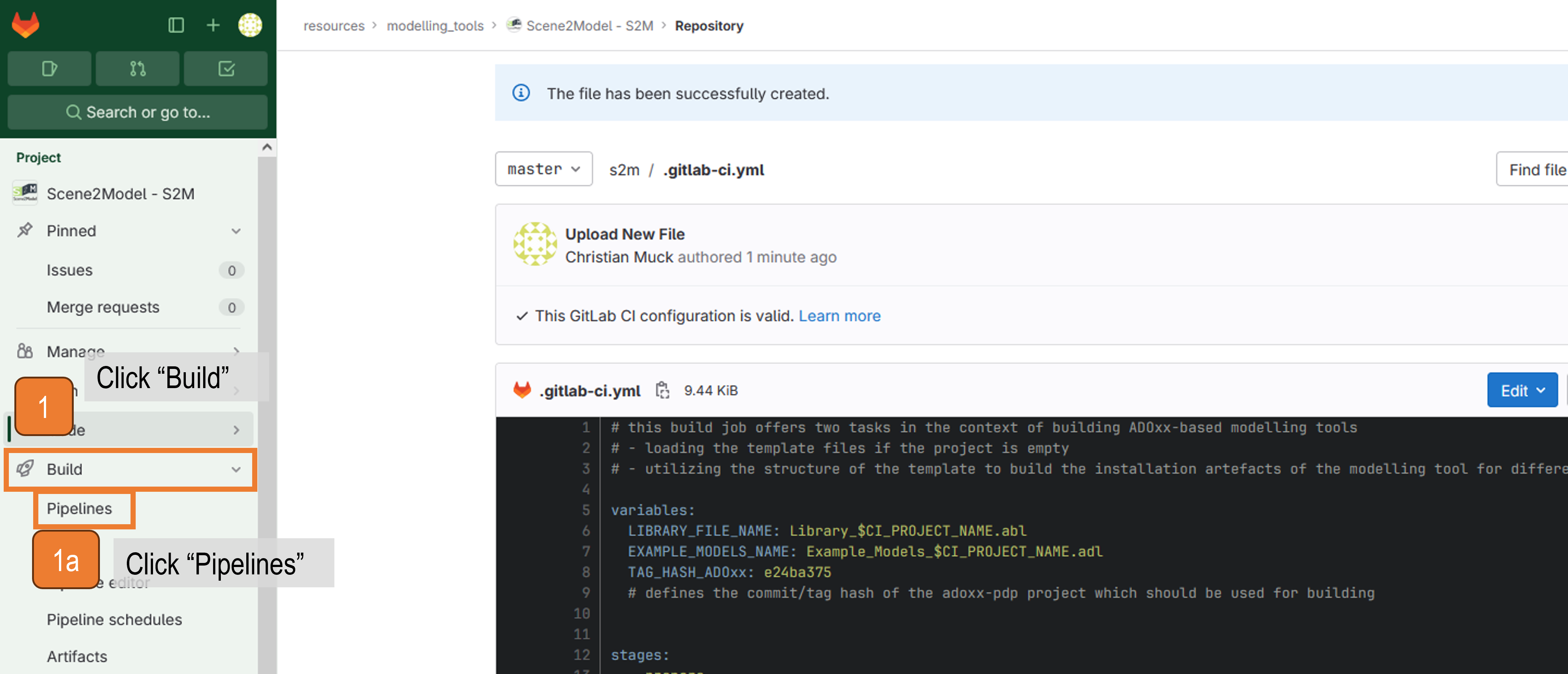 Graphic of the GitLab interface for opening the CI/CD pipeline interface