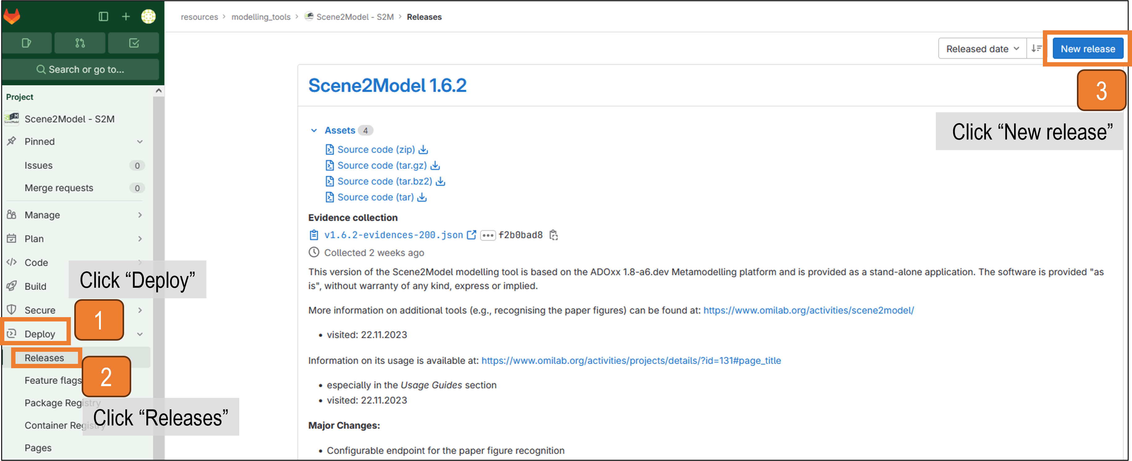 Graphical representation of creating a new release for a modelling tool