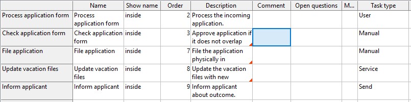 ADOxx Browser of the tabular model editor from the Modelling Toolkit