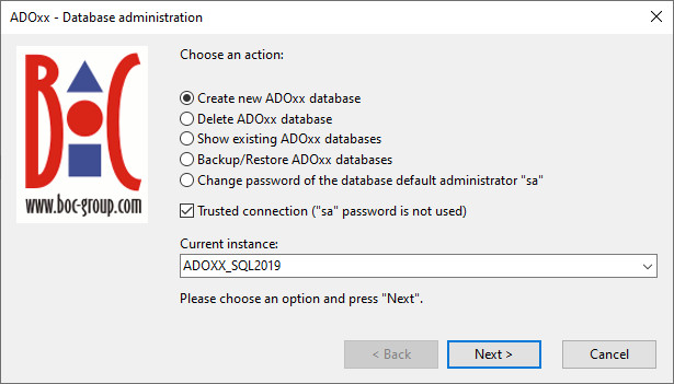 asqladm create new database