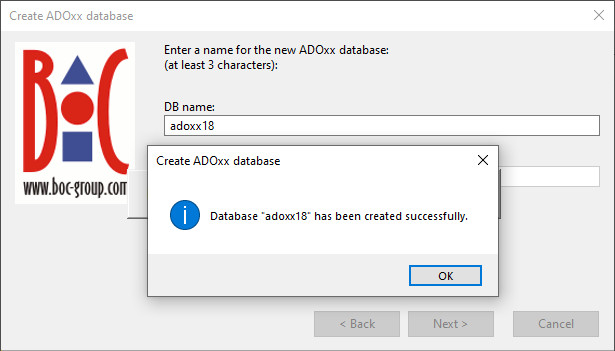 asqladm database creation finished