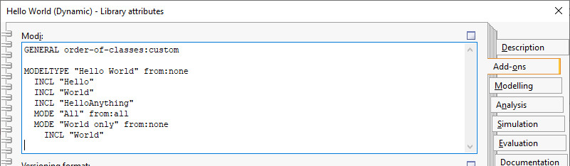 Modi library attribute of a Dynamic Library with one model type "Empty model" specified