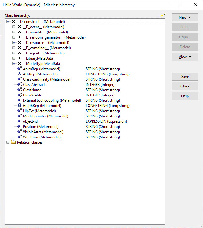 Class-hierarchy example of Dynamic Library with "Metamodel" and "Class hierarchy" view options enabled