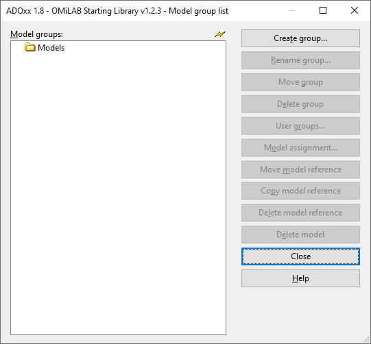 Model group list in the Development Toolkit with one Model group "Models"