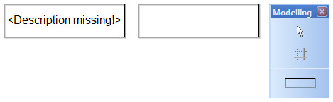 A rectangle with the text "<Description missing!>" inside of it, followed by a rectangle without that text and then the object's notation without the "<Description missing!>" text in the Modelling bar