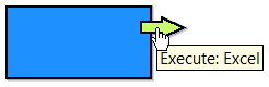 A blue rectangle with a green-ish arrow on the right pointing to the right and showing the mouse cursor over the arrow and the custom fade in text