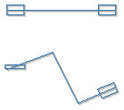 Two connectors of the same relation class, one going straight from left to right while the second uses bend-points where all lines are angled