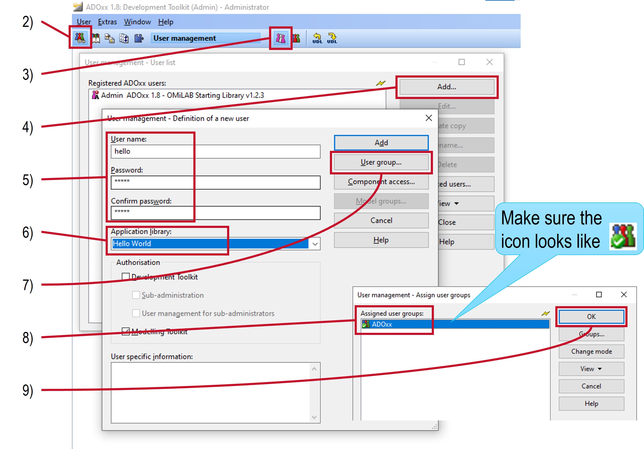 How to create a new user for ADOxx