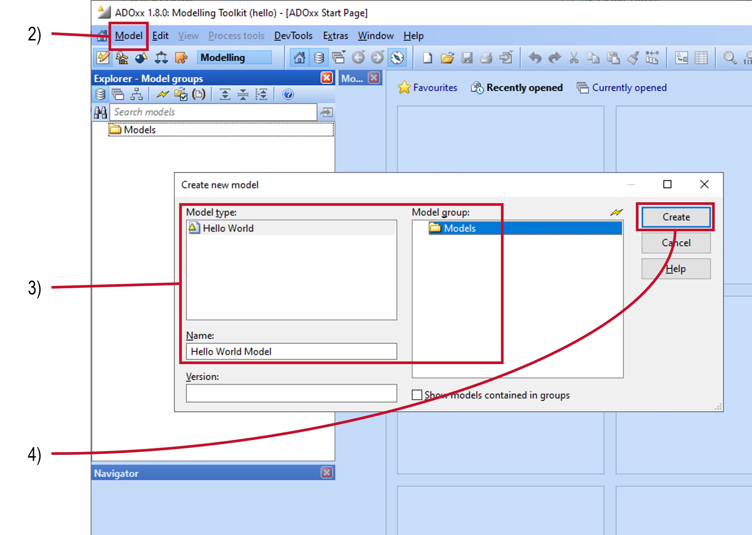 How to create a new model in the Modelling Toolkit