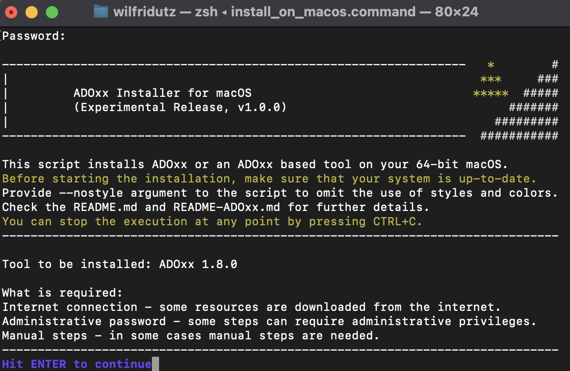 macOS further installation in terminal window