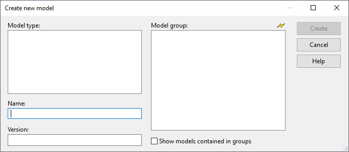 Modelling Toolkit Create new model window not showing any model groups