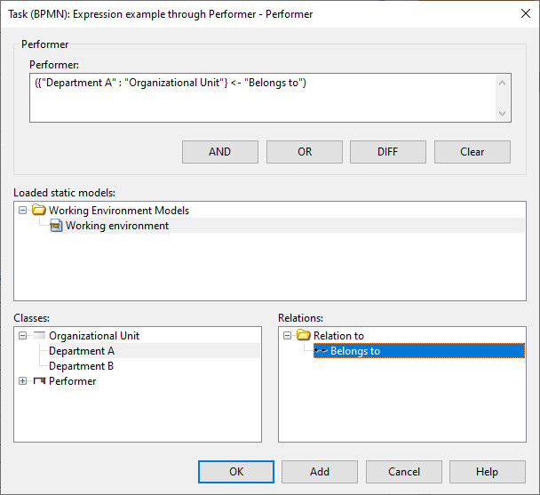 Example dialog for editing actor assignment