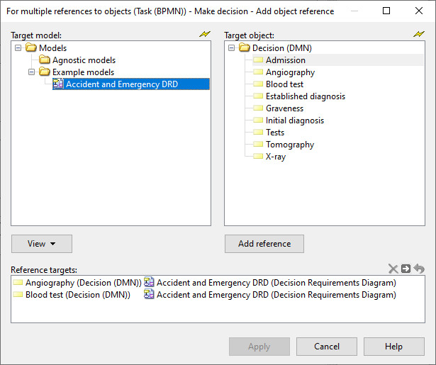 Example dialog for editing references to objects