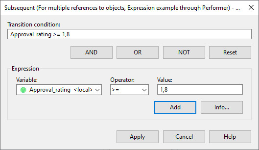 Example dialog for editing a transition condition