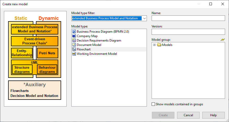 Create new model dialog from the Bee-Up tool