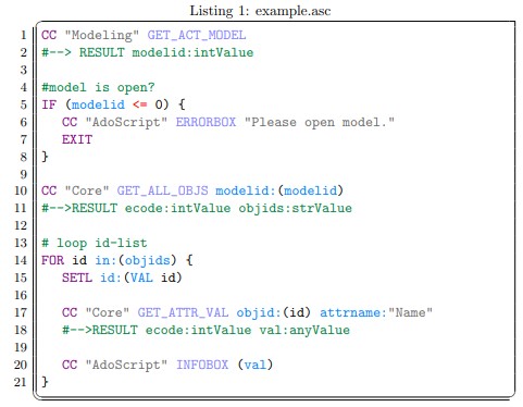 Example of AdoScript syntax highlighting in PDF document crated with LaTeX