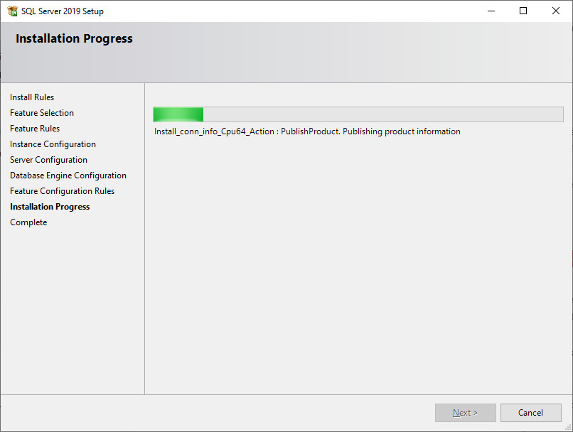 SQL Server installation progress