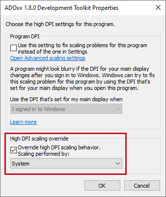 Modelling Toolkit shortcut properties, changing high DPI settings